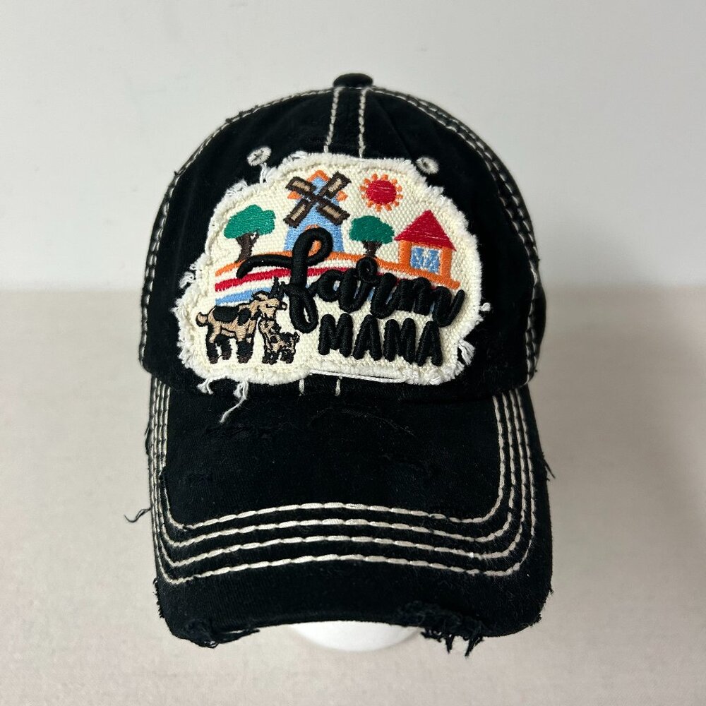 4350 District FARM MAMA Hat Womens Black Cotton Embroidered Cap Adjustable